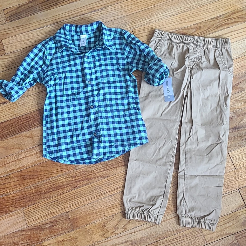 5T Boy's Carter's Flannel and Cotton Khakis, NWT